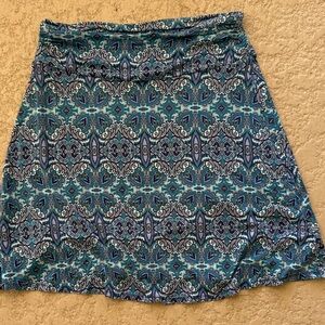 Dakini Teal and Navy Patterned A-Line Skirt
